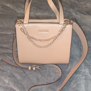 GUESS Light Tan Crossbody Bag with Gold Chain